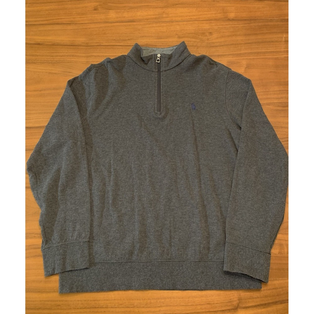 Polo Ralph Lauren Quarter 1/4 Zip Pullover Mens L Double-Knit Jersey Gray Pony